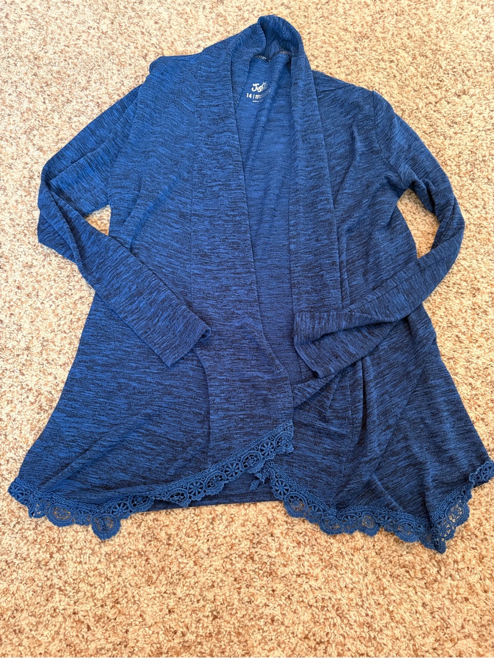 Mix & Match 3/$12 Justice Open-Front Lace Trim Cardigan - Navy Marled